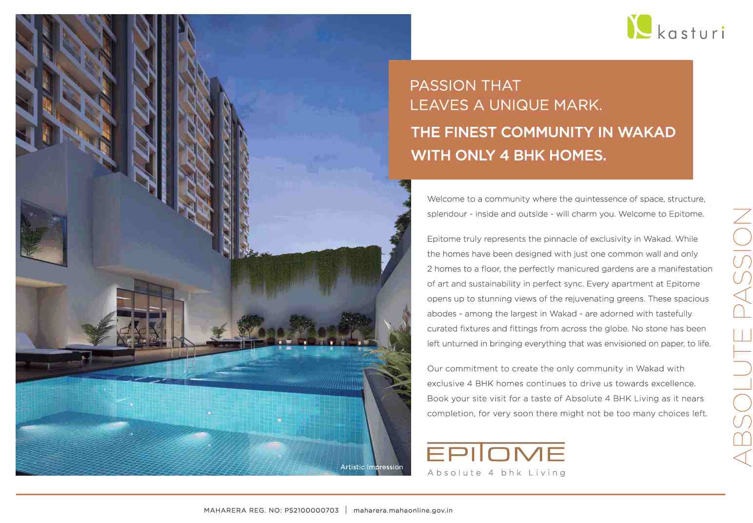 Live in the finest community with only 4 BHK homes at Kasturi Epitome in Pune
